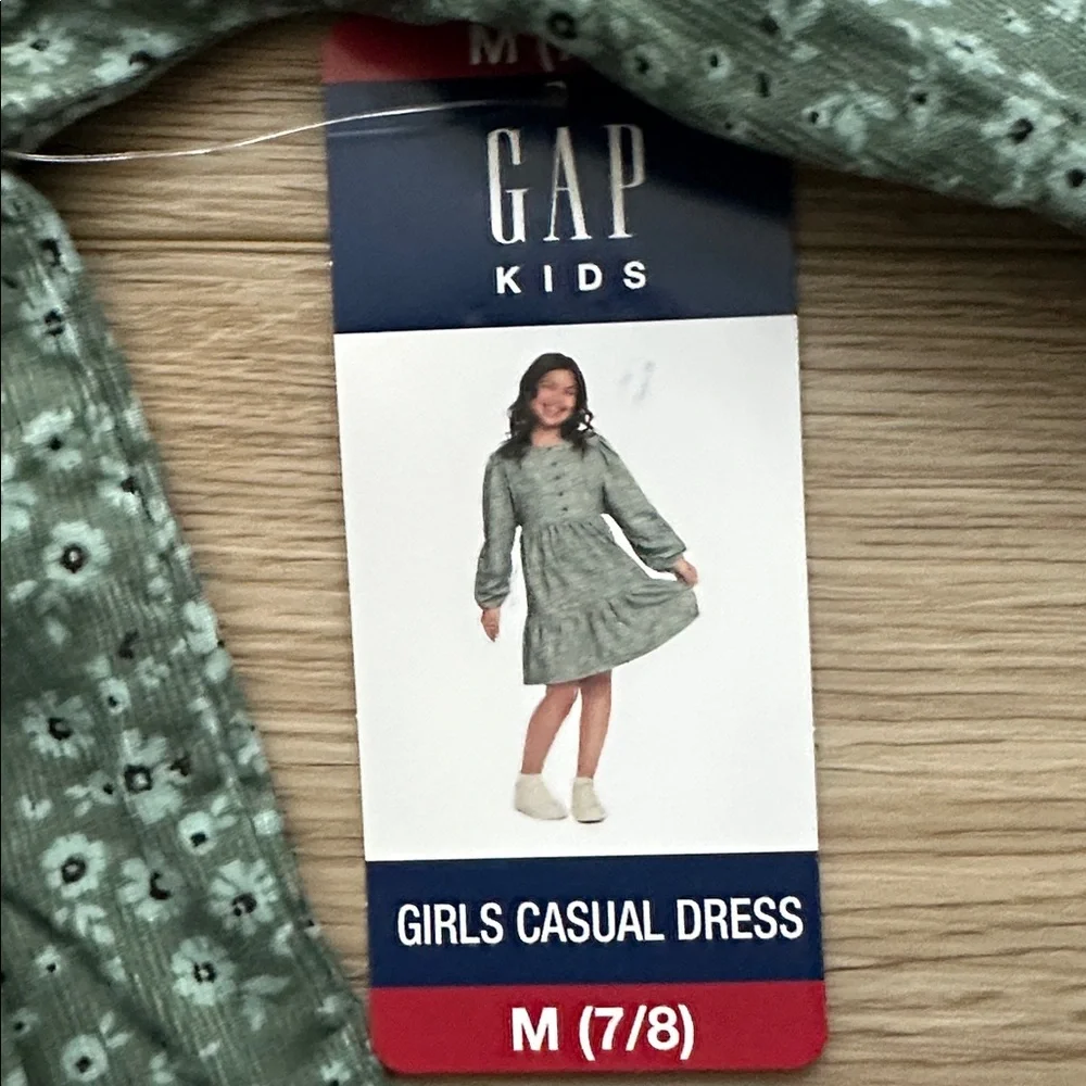 GAP Kids Green floral corduroy tiered Patterned Dress 7/8